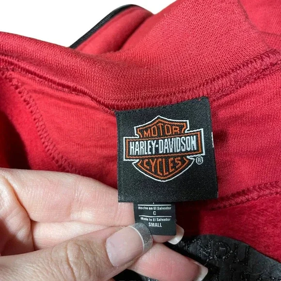 Harley Davidson Logo Embroidered Zip-Up Sweatshirt Jacket Red‎ Black Size Small - Picture 8 of 10